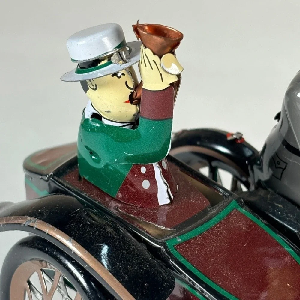 Vintage Tin Wind Up Motorcycle with‎ Sidecar RBA HP Litho Toy Collectible